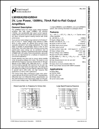 LMH6643MDC datasheet: 3V, Low Power, 130MHz, 75mA Rail-to-Rail Output Amplifiers LMH6643MDC