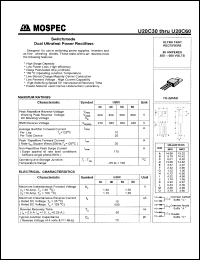 U20C30D datasheet: Switchmode dual ultrafast rectifiers, 20A, 300V, 50ns U20C30D