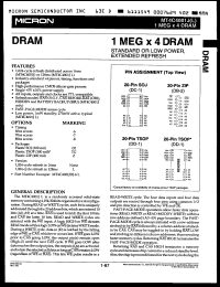 MT4C4001JZ-7L datasheet: 1M x 4 DRAM extended refresh, 70ns, low power MT4C4001JZ-7L