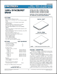 MT58L512Y32DT-6 datasheet: 3.3V, 512K x 32 pipelined, DCD syncburst SRAM, 6ns MT58L512Y32DT-6