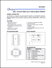 W27E257P-10 datasheet: 32K x 8 electrically erasable EPROM, 100ns W27E257P-10