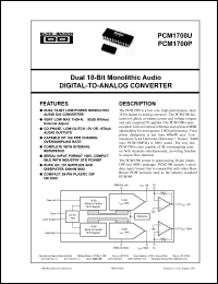 PCM1700P-K datasheet: Dual 18-bit monolithic audio digital-to-analog converter PCM1700P-K