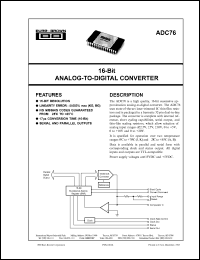 ADC76BG datasheet: 16-Bit analog-to-digital converter ADC76BG