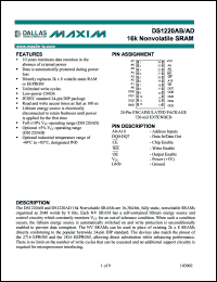 DS1220AB-150-IND datasheet: 2k x 8 CMOS nonvolatile SRAM, 150ns DS1220AB-150-IND