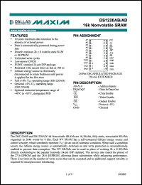 DS1220AB-200 datasheet: 2k x 8 CMOS nonvolatile SRAM, 200ns DS1220AB-200