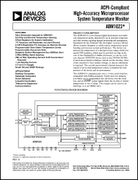 ADM1023ARQ datasheet: 0.3-6V; 650mW; ACPI-compliant high-accuracy microprocessor systems temperature monitor. For desktop computers, notebook computers, smart batteries, industrial controllers ADM1023ARQ
