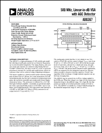 AD8367ARU datasheet: 5.5V; 200mW; 500MHz, linear-in-dB VGA with AGC detector. For cellular base station, broadband acceess, power amplifier control loops AD8367ARU