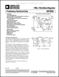 ADP3088ARM datasheet: 0.3-12V; 1MHz, 750mA buck regulator. For PDAs and palmtop computers ADP3088ARM