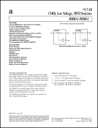 ADG801BRT datasheet: 0.3-7V; 0.5 OHm CMOS, low voltage, SPST switch. For power routing, audio and video signal routing, cellular phones, modems, PCMCIA cards, hard drives ADG801BRT