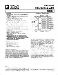 AD1833AST datasheet: 0.3-6.5V; multichannel, 24-bit, 192kHz DAC. For DVD video and audio players, home theatre systems, automotive audio systems, set-top boxes and digital audio effects processors AD1833AST