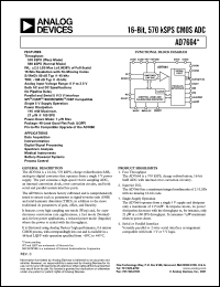 AD7664ASTRL datasheet: 700mW; 16-bit, 570kSPS CMOS ADC. For data acquisition, instrumentation, digital signal processing, spectrum analysis AD7664ASTRL