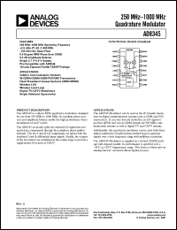 AD8345ARE datasheet: 5.5V; 500mW; 250MHz-1000MHz quadrature modulator AD8345ARE