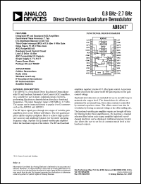 AD8347ARU datasheet: 5.5V; 500mW; 0.8GHz-2.7GHz direct conversion quadrature modulator. For cellular basestations, radio links, wireless local loop, IF broadband demodulator AD8347ARU