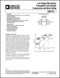 SSM2167-2RM-REEL datasheet: 6V; low voltage microphone preamplifier with variable compression and noise gating. For desktop, portable or palmtop computers, telephone conferencing, communication headsets SSM2167-2RM-REEL