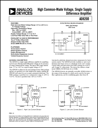 AD8200R datasheet: 12.5V; high common-mode voltage, single supply difference amplifier. For transmission control, diesel injection control, engine management AD8200R