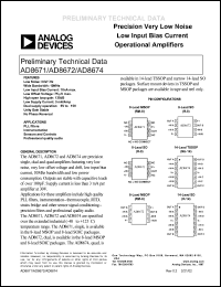 AD8671ARM datasheet: 36V; precision very low noise low input bias current operational amplifier. For PLL filters, instrumnetation, sensors and controls, professional quality audio AD8671ARM