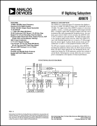 AD9870 datasheet: IF digitizing subsystem. For portable and mobile radio products, digital UHF/VHF FDMA products and TETRA AD9870