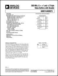 AD8075-EVAL datasheet: 12.0V; 1W; 500MHz, G= +1 and +2 triple video buffers with disable. For RGB buffer in LCD and plasma displays, RGB driver and video routers AD8075-EVAL