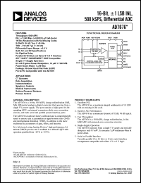 AD7676AST datasheet: 700mW; 16-bit, +-1LSB INL, 500kSPS, differential ADC. For CT scanners, instrumentation, spectrum analysis AD7676AST