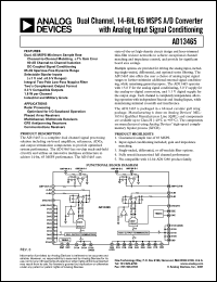 AD13465AZ datasheet: 0-7V; dual channel, 14-bit, 65MSPS converter with analog input signal conditioning AD13465AZ