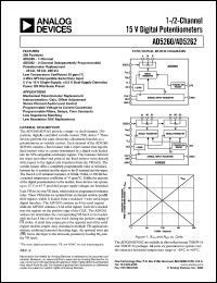 AD5260BRU50 datasheet: 0.3-15V; 1-/2-channel 15V digital potentiometers. For mechanical potentiometer replacement, instrumentation: gain, offset adjustment, stereo channel audio level control, programmable voltage to current conversion, programmable filters, delays, ... etc. AD5260BRU50
