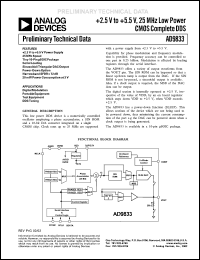 EVAL-AD9833EB datasheet: +2.5to +5.5V; 25MHz low power CMOS complete DDS. For digital modulation, portable equipment, test equipment DDS tuning EVAL-AD9833EB