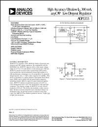 ADP3333ARM-5 datasheet: 0.3-16V; high accuracy ultralow Iq, 300mA, anyCAP low dropout regulator. For cellular phones, PCMCIA cards, personal digital assistants (PDAs), DSP/ASIC supplies ADP3333ARM-5