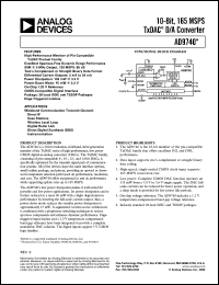 AD9740ARU datasheet: 0.3-3.9V; 10-bit, 165MSPS TxDAC D/A converter AD9740ARU