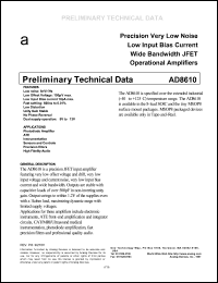 AD8610BR datasheet: 27.3V; precision low noise low input bias current wide bandwidth JFET operational amplifier. For photodiode amplifier, ATE, instrumentation, sensors and control AD8610BR