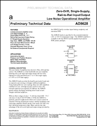 AD8628AR datasheet: 6V; zero-drift, single-supply, rail-to-rail input/output low noise operational amplifier. For automotive sensors, pressure and position sensors, strain gage amplifiers and medical instrumentation AD8628AR