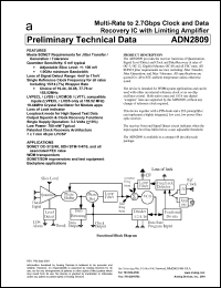 ADN2809XCP-RL datasheet: 8V; multi-rate to 2.7Gbps clock and data recorevy IC with limiting amplifier ADN2809XCP-RL