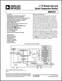 ADM1032ARM datasheet: 0.3-5.5V; +-1C remote and local system temperature monitor. For desctop, notebook computers, smart batteries, industrial controllers ADM1032ARM