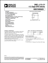 ADG619BRM datasheet: 13V; CMOS +-5V/+5V, 4OHm SPDT switch. For outomatic test equipment, power routing, communication systems, data acquisition systems, etc. ADG619BRM