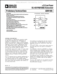 ADM1486AN datasheet: +5V; 450-500mW; low power RS-485 PROFIBUS transceiver. For industrial field equipment ADM1486AN