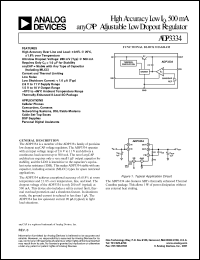 ADP3334AR datasheet: 0.3-16V; ihgh accuracy low Iq, 500mA anyCAP adjustable low dropout regulator. For cellular phines, camcoders, cameras, networking systems, DSL/cable modems ADP3334AR