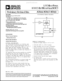 AD7467BRT datasheet: 1.8V; 450mW; micro-power, 8/10/12-bit ADC. For battery powered systems, madical instruments, remote data acquisition, isolated data acquisition AD7467BRT
