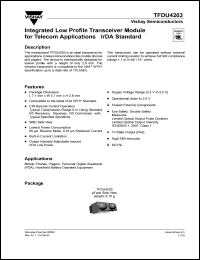 TFDU4203TR1 datasheet: Integrated low profile transceiver module for telecom applications  IrDA standard, up 115 kbit/s TFDU4203TR1
