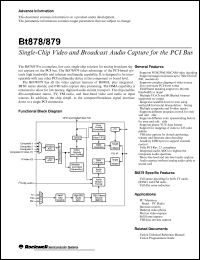 Bt879KPF datasheet: Single-chip video and broadcast audio capture for the PCI bus Bt879KPF