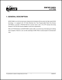 EM78P156EHM datasheet: 8-bit CMOS high speed microprocessor, 1K*13-bit (OTP-ROM), 3.2V~5.5V EM78P156EHM