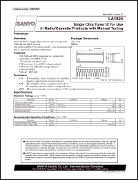 LA1824 datasheet: Single Chip Tuner IC for Use in Radio/Cassette Products with Manual Tuning LA1824