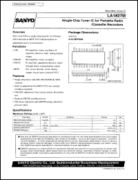 LA1827M datasheet: Single-Chip Tuner IC for Portable Radio/Cassette Recorders LA1827M