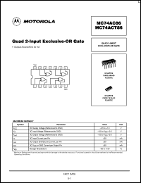 MC74AC86DTEL datasheet: Quad 2 Input Exclusive OR Gate MC74AC86DTEL