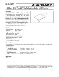 ACX704AKM datasheet: 9.60cm(3.78 Type)QVGA Reflective Color LCD Module ACX704AKM