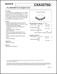CXA3275Q datasheet: PLL/OSC/MIX IC for Digital Tuner CXA3275Q