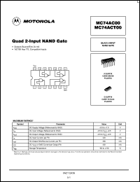 MC74AC00DTEL datasheet: Quad 2 Input NAND Gate MC74AC00DTEL