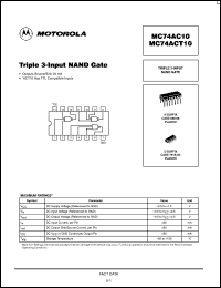 MC74AC10N datasheet: Triple 3 Input NAND Gate MC74AC10N