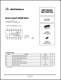 MC74AC20D datasheet: Dual 4 Input NAND Gate MC74AC20D