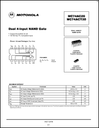 MC74ACT20MR1 datasheet: Dual 4 Input NAND Gate MC74ACT20MR1