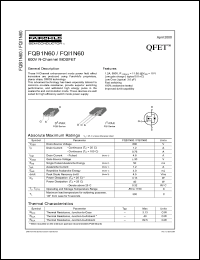 FQB1N60 datasheet: 600V N-Channel MOSFET FQB1N60