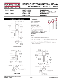 HLMP-D101A datasheet: DOUBLE HETEROJUNCTION AIGaAs HIGH INTENSITY RED LED LAMPS Red Diffused HLMP-D101A